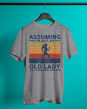 Load image into Gallery viewer, Assuming I'm Just An Old Lady Was Your First Mistake Retro Vintage Guys Tee