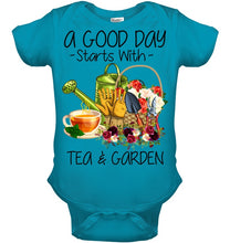 Load image into Gallery viewer, A Good Day Starts With Tea And Garden Special Custom Design Baby Onesie