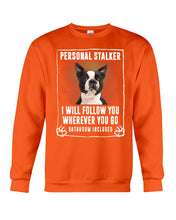 Load image into Gallery viewer, Boston Terrier Personal Stalker St. Patrick's Day Printed Mug Sweatshirt