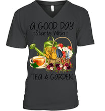 Load image into Gallery viewer, A Good Day Starts With Tea And Garden Special Custom Design Guys V-Neck