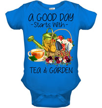 Load image into Gallery viewer, A Good Day Starts With Tea And Garden Special Custom Design Baby Onesie