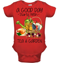 Load image into Gallery viewer, A Good Day Starts With Tea And Garden Special Custom Design Baby Onesie