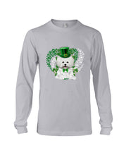 Load image into Gallery viewer, Bichon White And Green Clover Heart Design St Patrick's Day Gift For Dog Lovers Unisex Long Sleeve