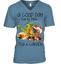 Load image into Gallery viewer, A Good Day Starts With Tea And Garden Special Custom Design Guys V-Neck
