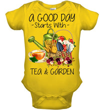 Load image into Gallery viewer, A Good Day Starts With Tea And Garden Special Custom Design Baby Onesie