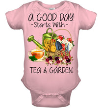Load image into Gallery viewer, A Good Day Starts With Tea And Garden Special Custom Design Baby Onesie