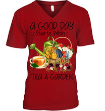 Load image into Gallery viewer, A Good Day Starts With Tea And Garden Special Custom Design Guys V-Neck