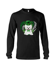 Load image into Gallery viewer, Bichon White And Green Clover Heart Design St Patrick's Day Gift For Dog Lovers Unisex Long Sleeve