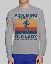 Load image into Gallery viewer, Assuming I'm Just An Old Lady Was Your First Mistake Retro Vintage Unisex Long Sleeve