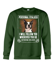Load image into Gallery viewer, Boston Terrier Personal Stalker St. Patrick's Day Printed Mug Sweatshirt