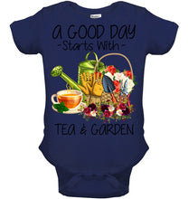 Load image into Gallery viewer, A Good Day Starts With Tea And Garden Special Custom Design Baby Onesie