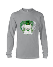 Load image into Gallery viewer, Bichon White And Green Clover Heart Design St Patrick's Day Gift For Dog Lovers Unisex Long Sleeve
