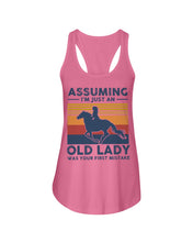 Load image into Gallery viewer, Assuming I'm Just An Old LAdy Was Your First Mistake Retro Vintage Ladies Flowy Tank
