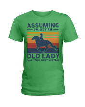 Load image into Gallery viewer, Assuming I'm Just An Old LAdy Was Your First Mistake Retro Vintage Ladies Tee
