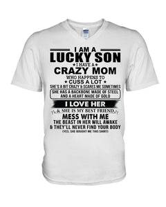 A Lucky Son Of A Crazy Mom Gift For Mom Guys V-Neck