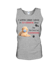 Load image into Gallery viewer, A Woman Can't Survive On Self-quarantine Alone Also Needs Golden Doodle Unisex Tank Top
