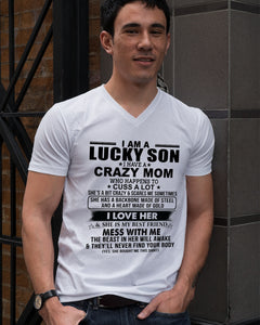 A Lucky Son Of A Crazy Mom Gift For Mom Guys V-Neck