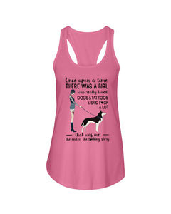 A Girl Really Loved Dogs And Tattoos  Unique Custom Design Ladies Flowy Tank