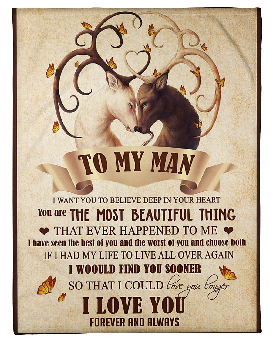 You Are The Most Beautiful Thing Black And Whtie Deer Gift For Husband Fleece Blanket