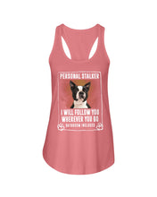 Load image into Gallery viewer, Boston Terrier Personal Stalker St. Patrick's Day Printed Mug Ladies Flowy Tank
