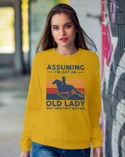 Load image into Gallery viewer, Assuming I'm Just An Old LAdy Was Your First Mistake Retro Vintage Sweatshirt
