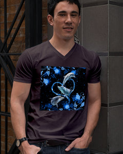 Lovely Phone Case With Dolphin Twinkling Blue Heart Gift For Dolphin Lovers Guys V-Neck
