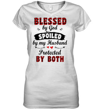 Load image into Gallery viewer, Blessed By God Spoiled By My Husband Protected By Both Ladies V-Neck
