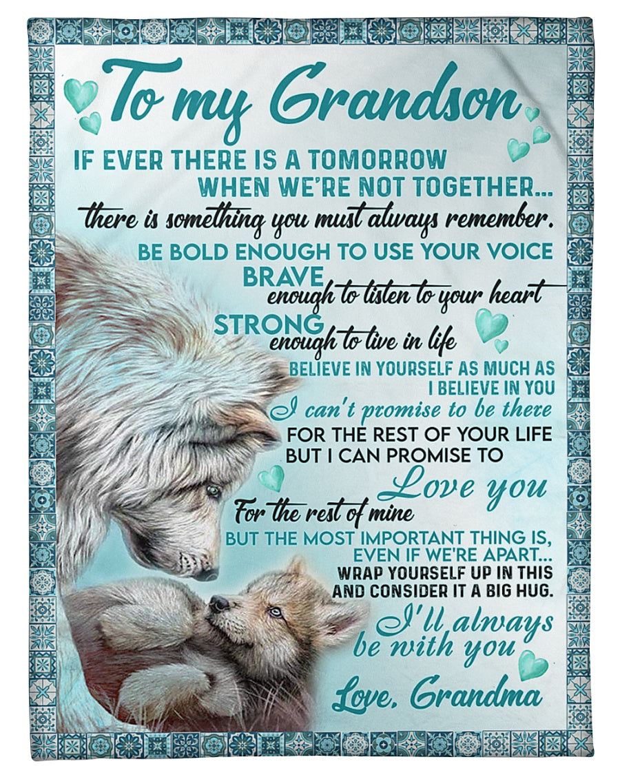 Wolf Grandma Gift For Beloved Grandson I'll Always Be With U Fleece Blanket