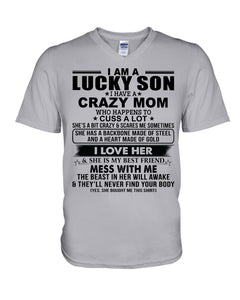 A Lucky Son Of A Crazy Mom Gift For Mom Guys V-Neck
