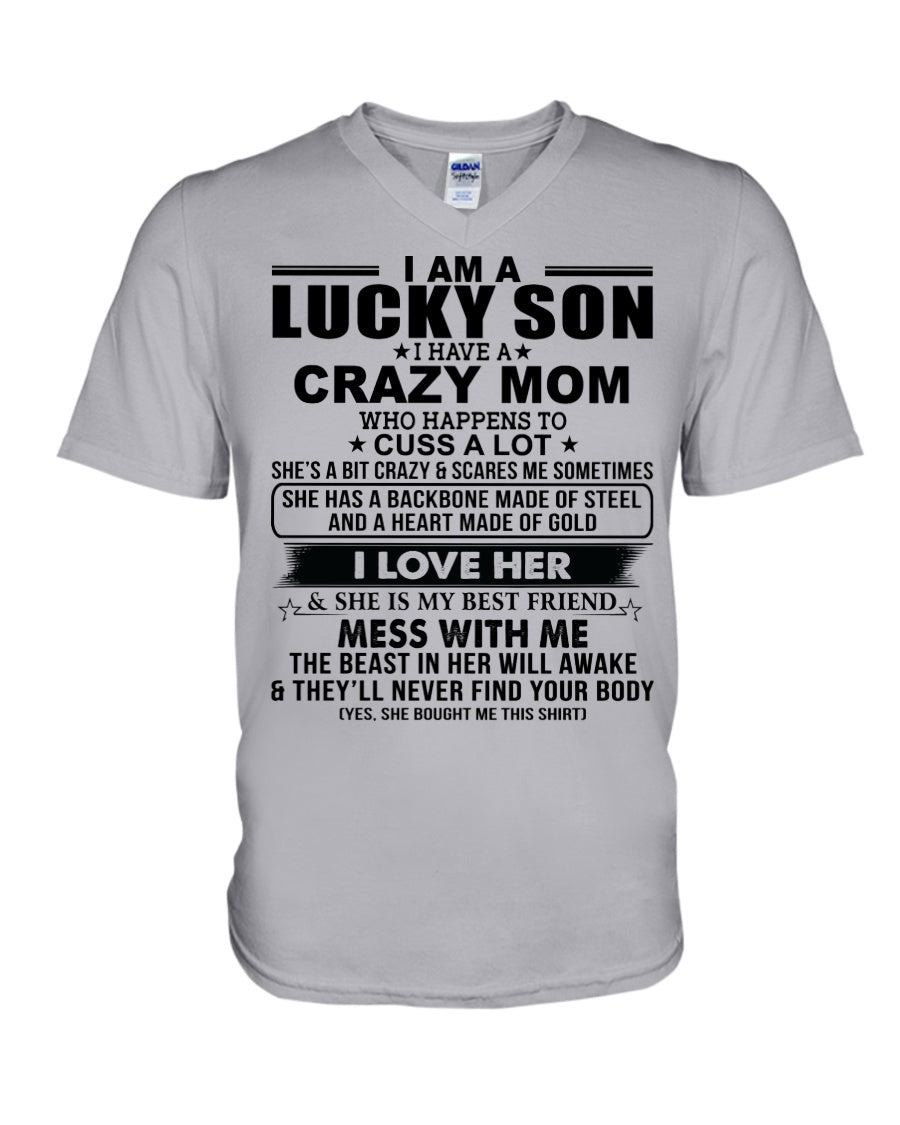 A Lucky Son Of A Crazy Mom Gift For Mom Guys V-Neck