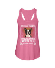 Load image into Gallery viewer, Boston Terrier Personal Stalker St. Patrick's Day Printed Mug Ladies Flowy Tank
