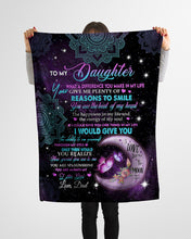 Load image into Gallery viewer, Blue And Black Mandala Design You Are My Sunshine Daddy Gift For Daughter Fleece Blanket
