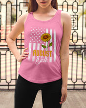 Load image into Gallery viewer, American Flag Sunflower Augustt Girl Trending For Birthday Gift Ladies Flowy Tank
