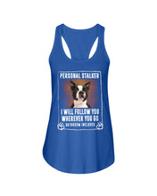 Load image into Gallery viewer, Boston Terrier Personal Stalker St. Patrick's Day Printed Mug Ladies Flowy Tank

