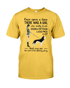 A Girl Really Loved Dogs And Tattoos  Unique Custom Design Guys Tee