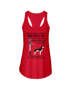 A Girl Really Loved Dogs And Tattoos  Unique Custom Design Ladies Flowy Tank