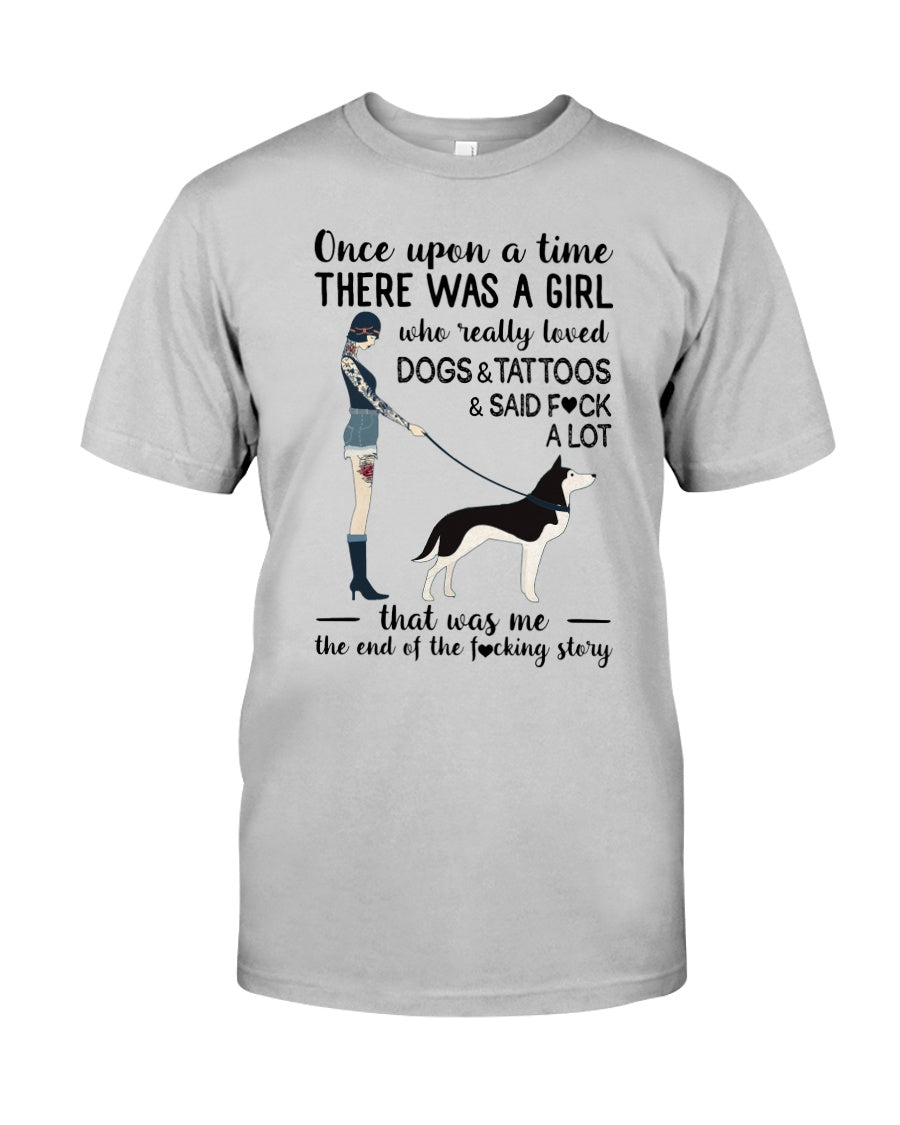 A Girl Really Loved Dogs And Tattoos  Unique Custom Design Guys Tee