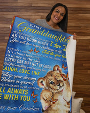Load image into Gallery viewer, Baby Lion Butterflies Always Be With You Grandma Gift For Granddaughter Sherpa Blanket
