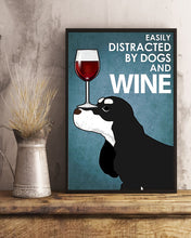 Load image into Gallery viewer, Black And White Cocker Spaniel Dog And Red Wine Gift For Dog Lovers Vertical Poster
