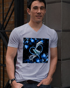 Lovely Phone Case With Dolphin Twinkling Blue Heart Gift For Dolphin Lovers Guys V-Neck