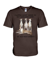 Load image into Gallery viewer, A Woman Cannot Survive On Self-Quarantine Alone She Also Needs Whippet Guys V-Neck
