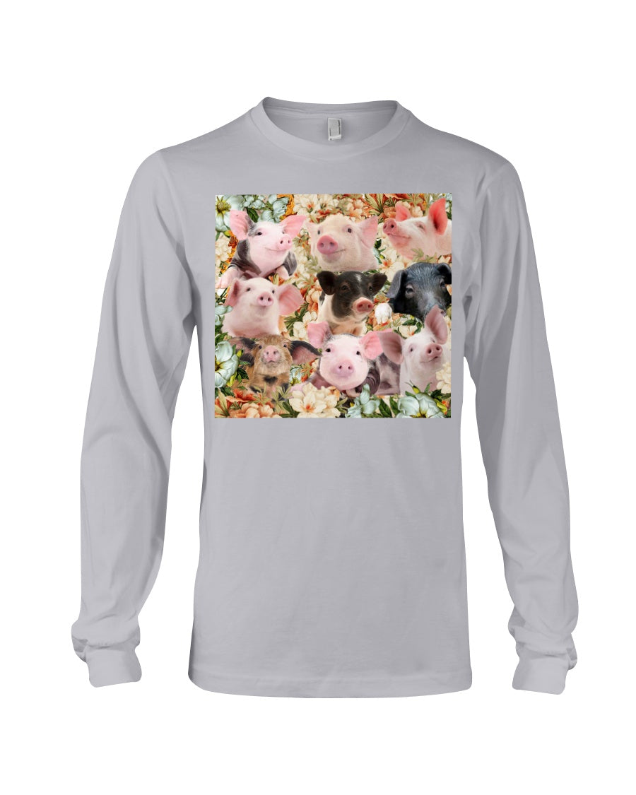 Cute Pig With Flowers Gift For Pig Lovers Unisex Long Sleeve