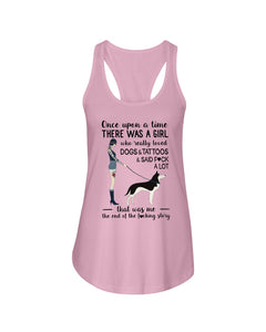 A Girl Really Loved Dogs And Tattoos  Unique Custom Design Ladies Flowy Tank