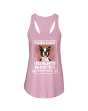 Load image into Gallery viewer, Boston Terrier Personal Stalker St. Patrick's Day Printed Mug Ladies Flowy Tank
