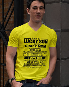 A Lucky Son Of A Crazy Mom Gift For Mom Guys V-Neck