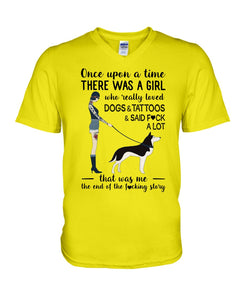 A Girl Really Loved Dogs And Tattoos  Unique Custom Design Guys V-Neck