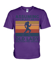 Load image into Gallery viewer, Assuming I'm Just An Old Lady Was Your First Mistake Retro Vintage Guys V-Neck
