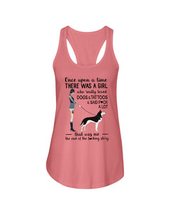 A Girl Really Loved Dogs And Tattoos  Unique Custom Design Ladies Flowy Tank