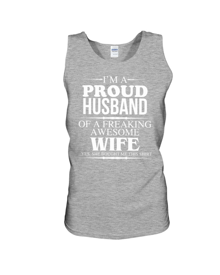 A Proud Husband Of A Freaking Awesome Wife Gift For Family Unisex Tank Top