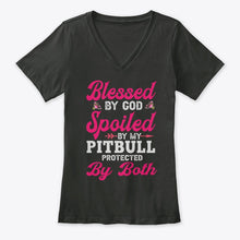 Load image into Gallery viewer, Blessed By God Spoiled By My Pitbull Protected By Both Ladies V-Neck

